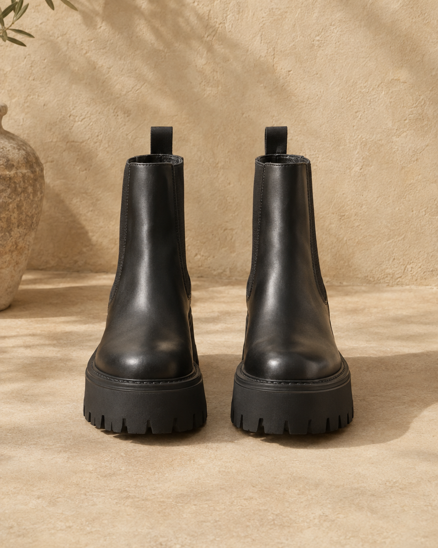 Platform Chelsea Boots with Chunky Grip Sole — pair, front view, Black