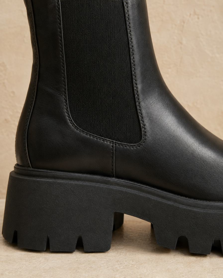 Platform Chelsea Boots with Chunky Grip Sole — elastic panel and platform detail