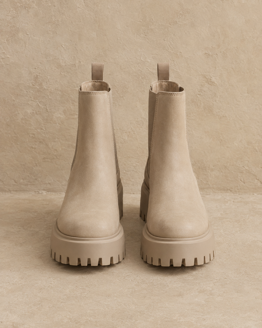 Platform Chelsea Boots with Chunky Grip Sole — Beige