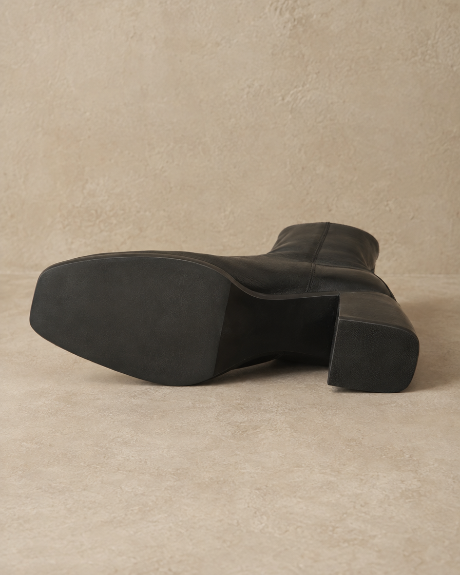 Square Toe Leather Ankle Boots with Block Heel — outsole