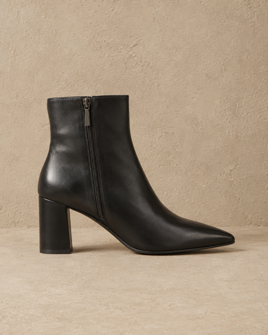 Leather Ankle Boots with Pointed Toe and Block Heel — side profile