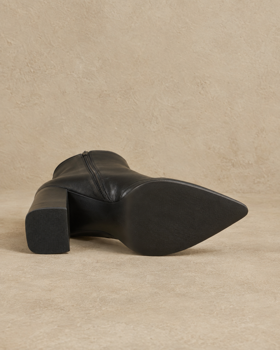 Leather Ankle Boots with Pointed Toe and Block Heel — outsole