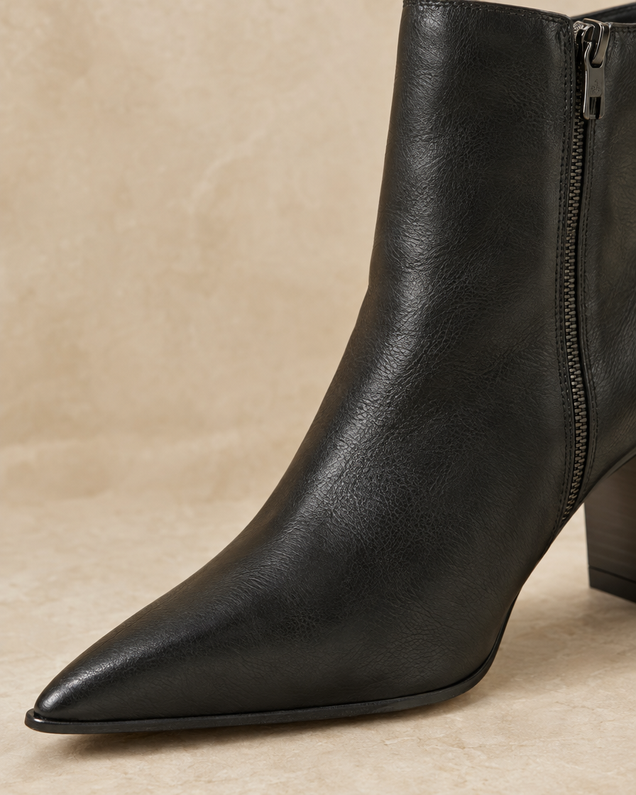 Leather Ankle Boots with Pointed Toe and Block Heel — pointed toe detail