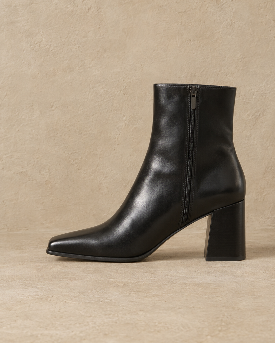 Square Toe Leather Ankle Boots with Block Heel — side profile