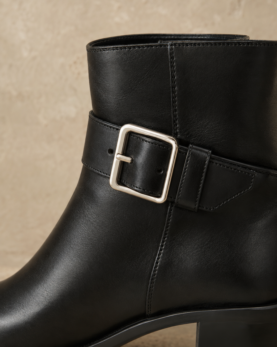 Leather Ankle Boots with Buckle and Side Zip — buckle detail