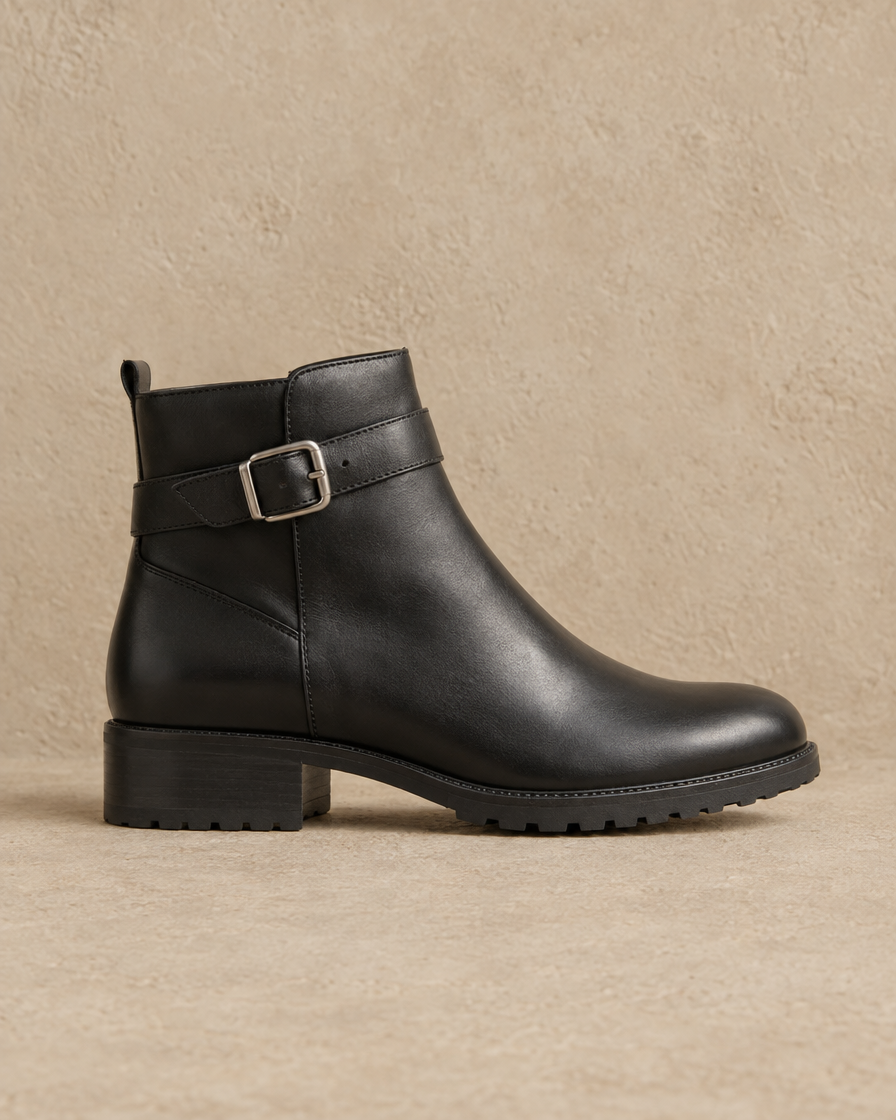 Leather Ankle Boots with Buckle and Side Zip — side profile