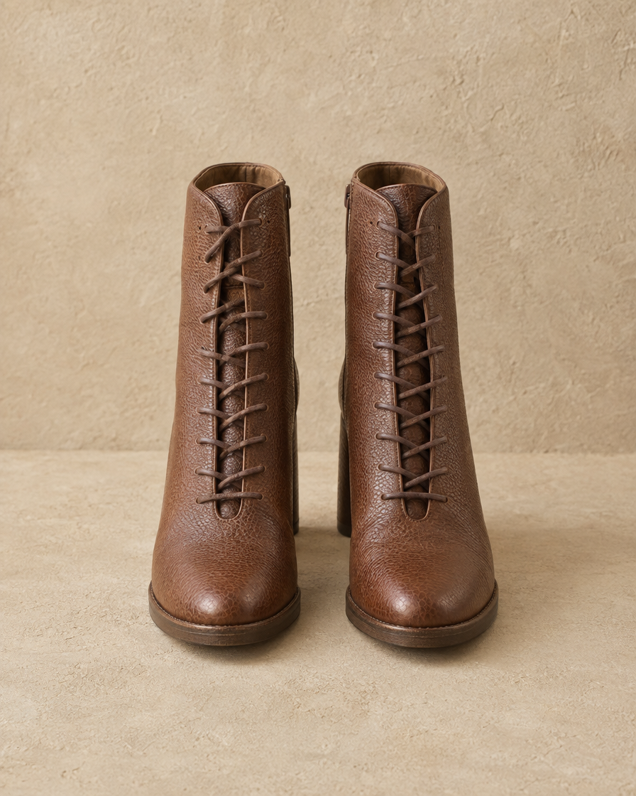 Lace-Up Ankle Boots with Removable Insole — Brown