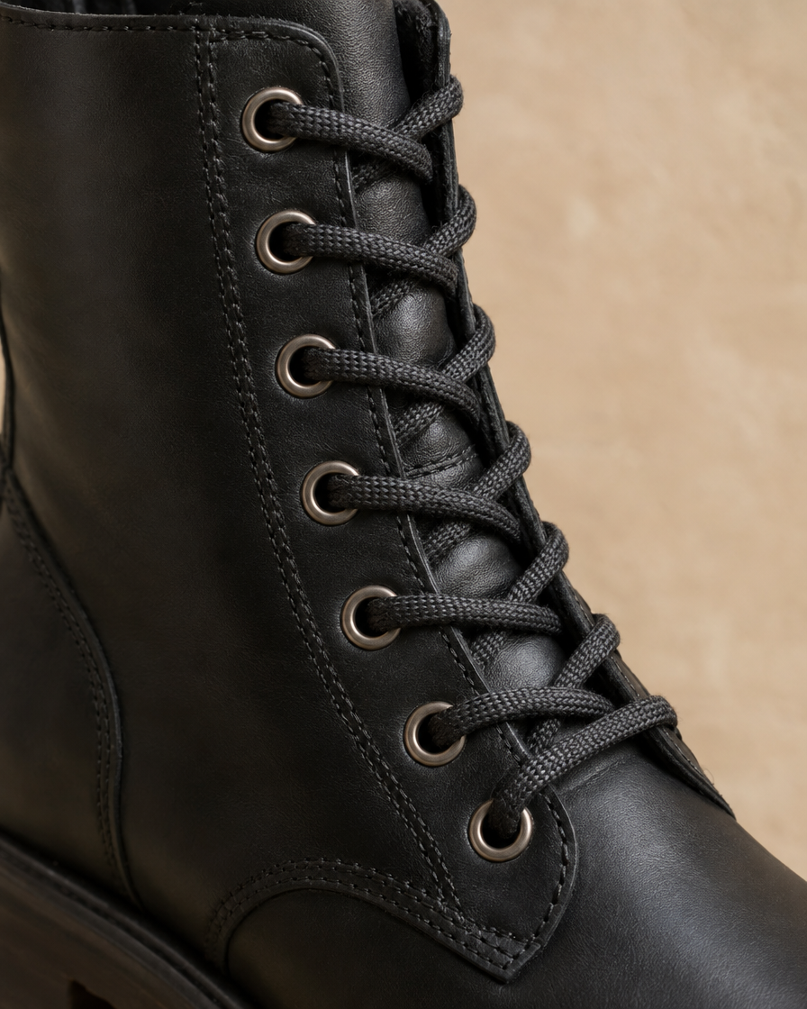 Lace-Up Ankle Boots with Chunky Lug Sole — lacing and eyelet detail