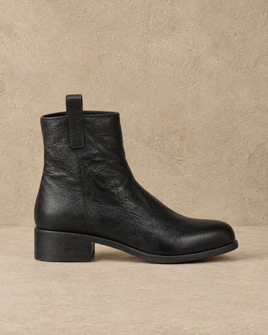 Ankle Boots with Side Pull Tabs and Low Block Heel — side profile