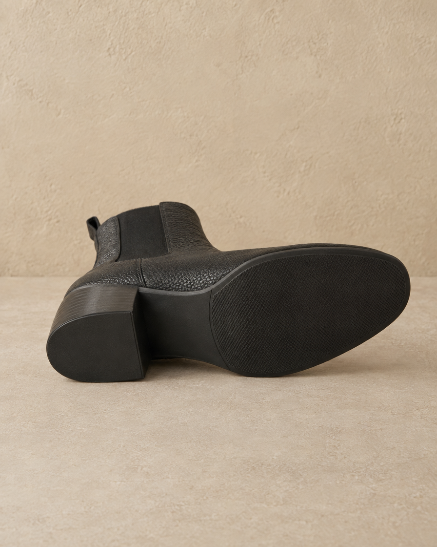 Ankle Boots with Side Pull Tabs and Low Block Heel — outsole