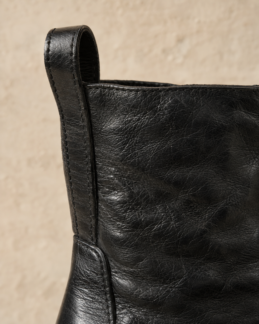 Ankle Boots with Side Pull Tabs and Low Block Heel — pull tab and texture detail
