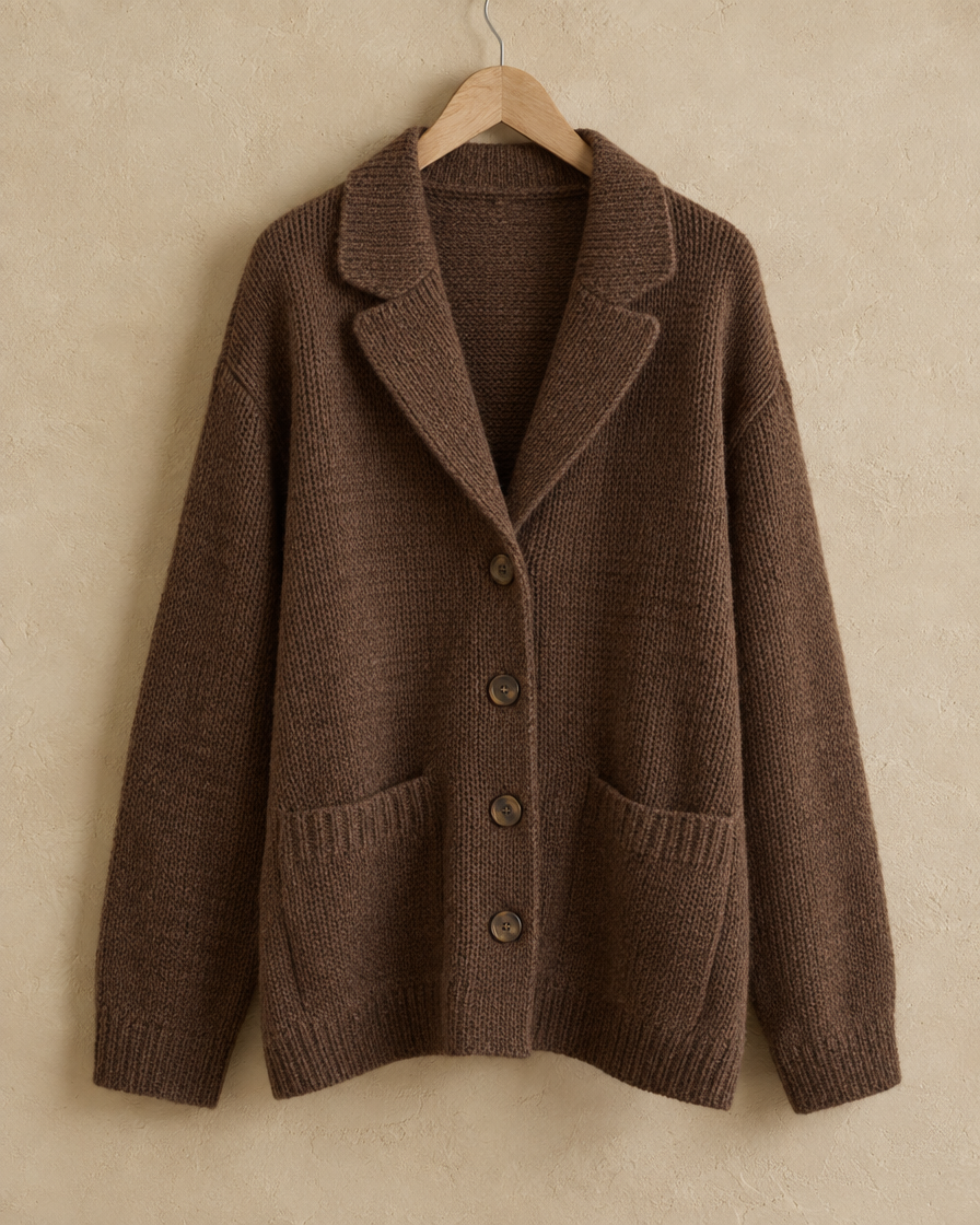 ONORA Casual Knitted Lapel Cardigan Jacket — collar and knit detail