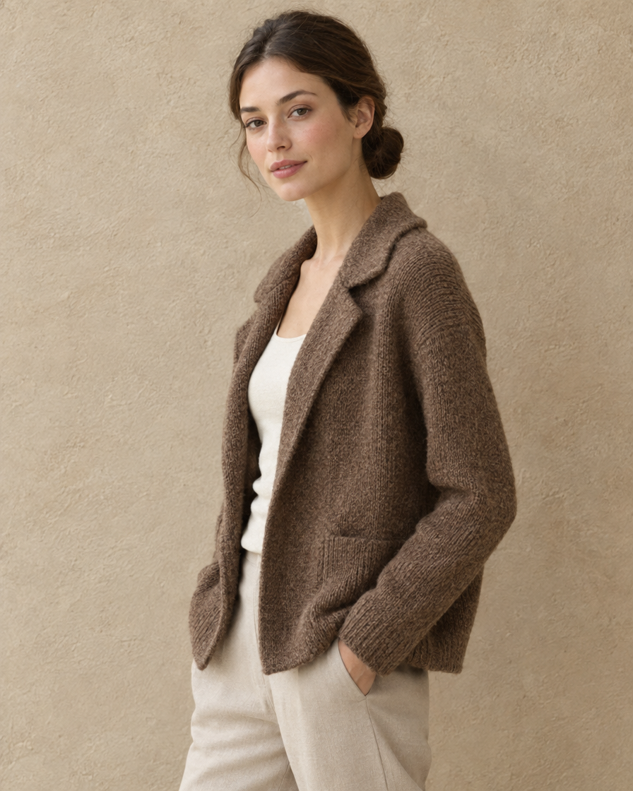 ONORA Casual Knitted Lapel Cardigan Jacket — three-quarter view