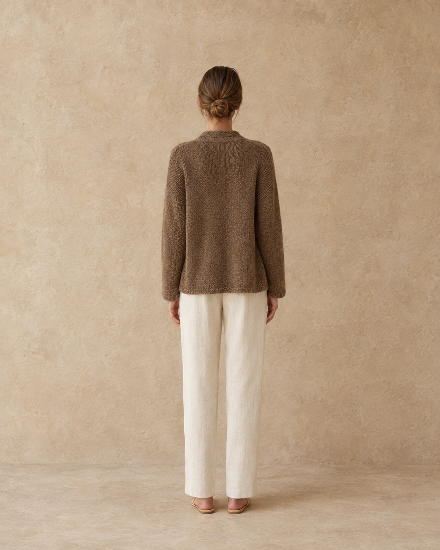 ONORA Casual Knitted Lapel Cardigan Jacket — full length back
