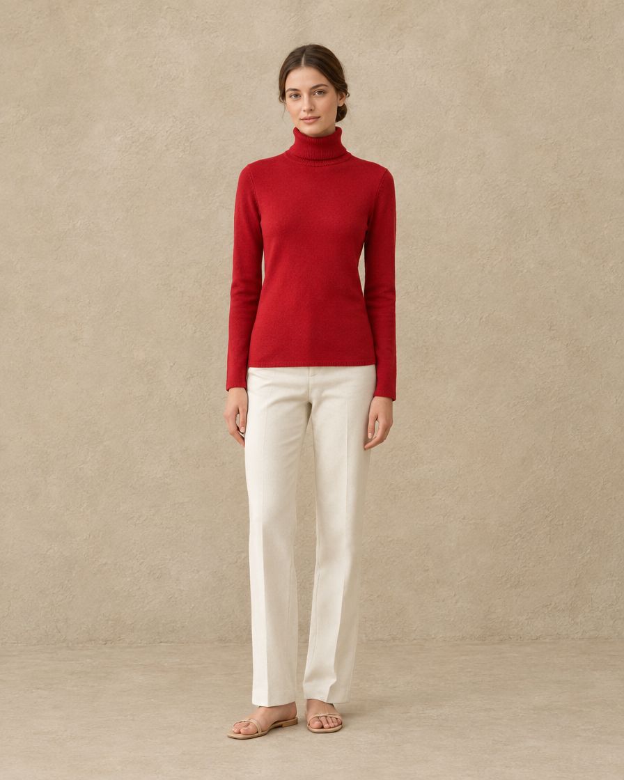 ONORA Merano Solid Knit Turtleneck Sweater — Red