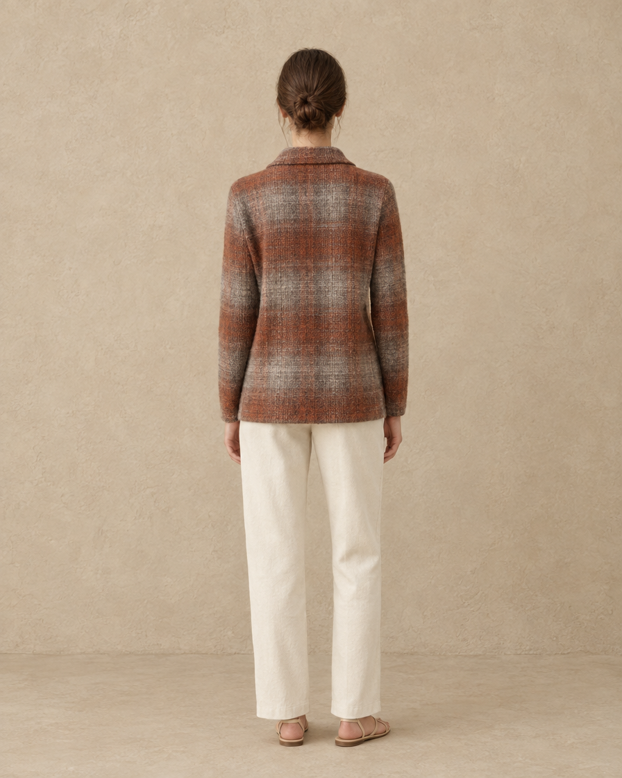 ONORA Iris Ombre Plaid Button-Front Cardigan — full length back