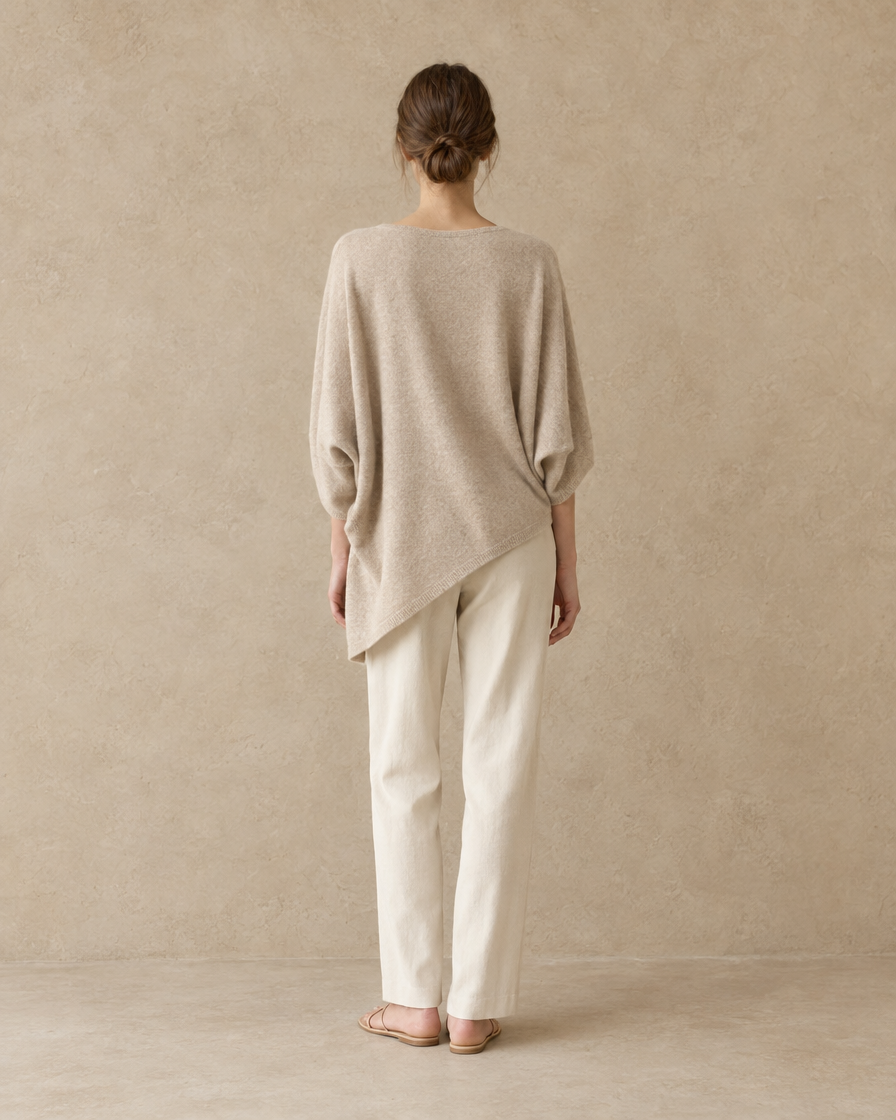 ONORA Ghent Wool-Blend Draped Sweater with Asymmetric Hem — full length back