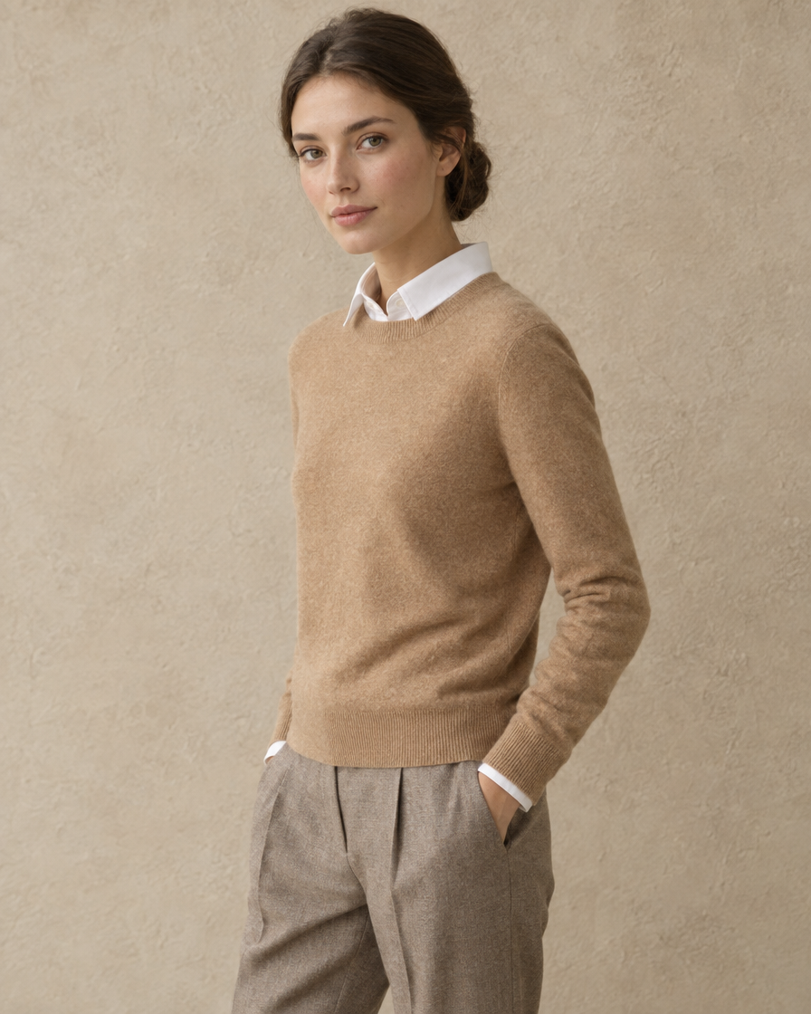 ONORA Frostfield Merino Wool Crew Neck Sweater — three-quarter view
