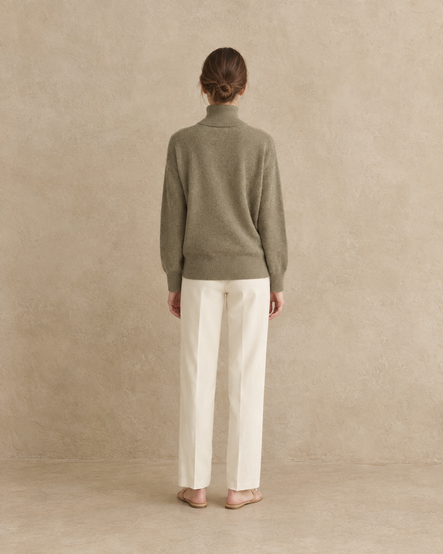 ONORA Erice Loose-Fit Fine Knit Turtleneck Sweater — full length back