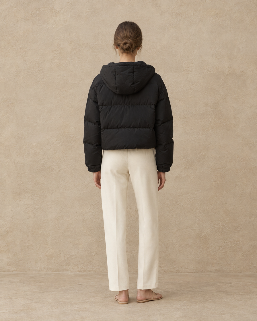ONORA Cropped Puffer Jacket with Hood — full length back