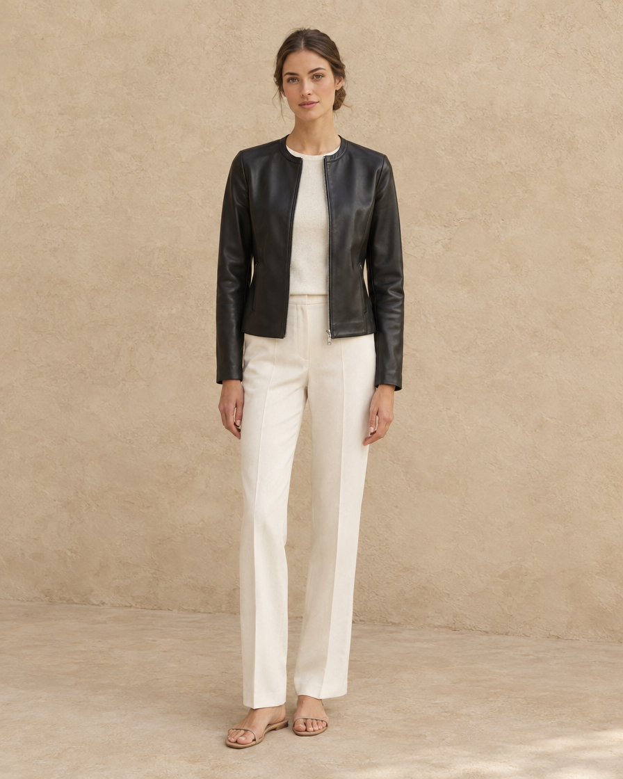 ONORA Faux Leather Jacket — full length front, Black
