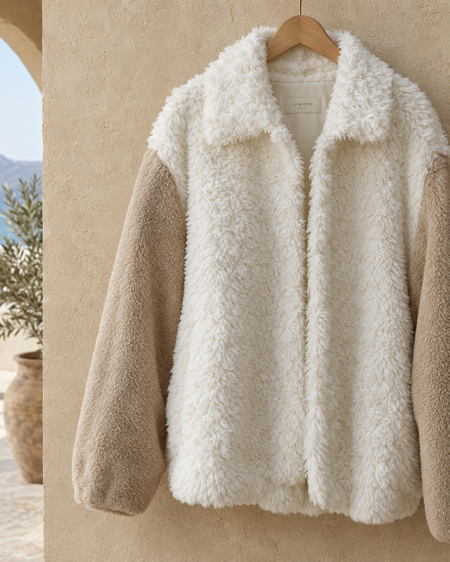 ONORA Loose Fit Plush Shaggy Jacket — shaggy texture and sleeve detail