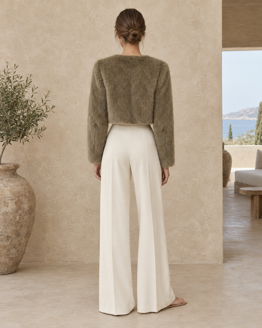 ONORA Sorrel Cropped Faux Fur Jacket — full length back
