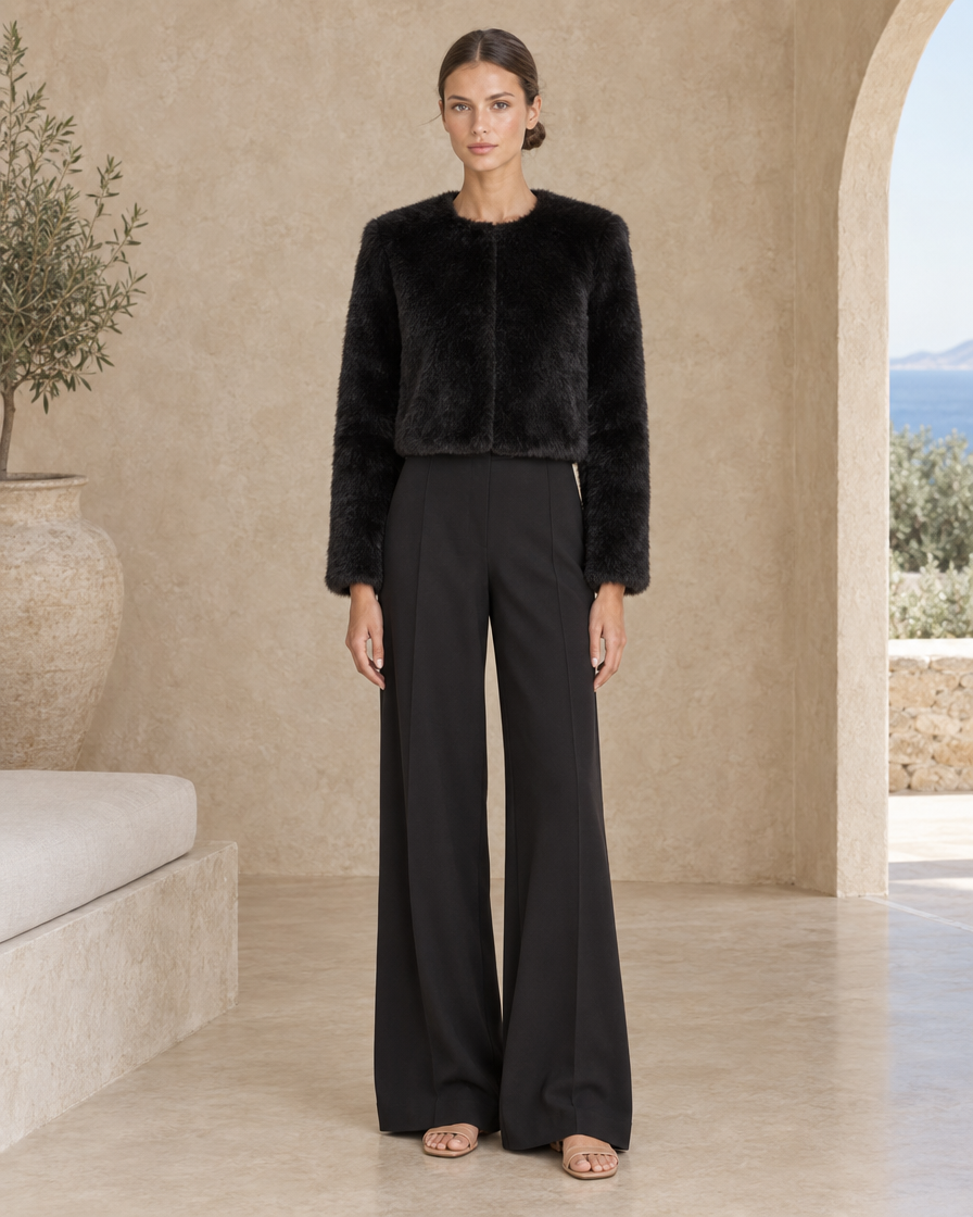 ONORA Sorrel Cropped Faux Fur Jacket — Black