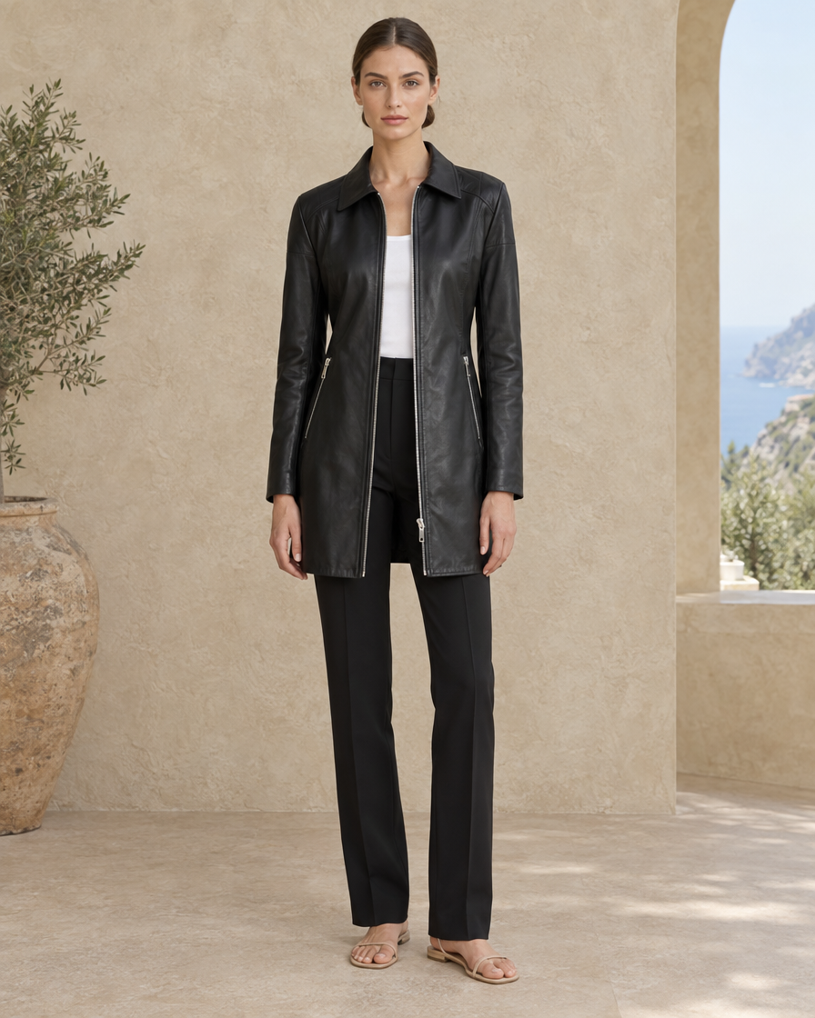 ONORA Beren Longline Leather Jacket — Black