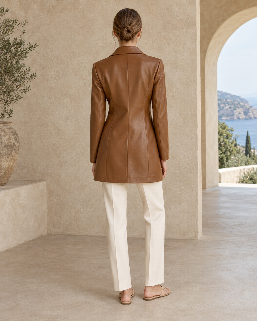 ONORA Beren Longline Leather Jacket — full length back