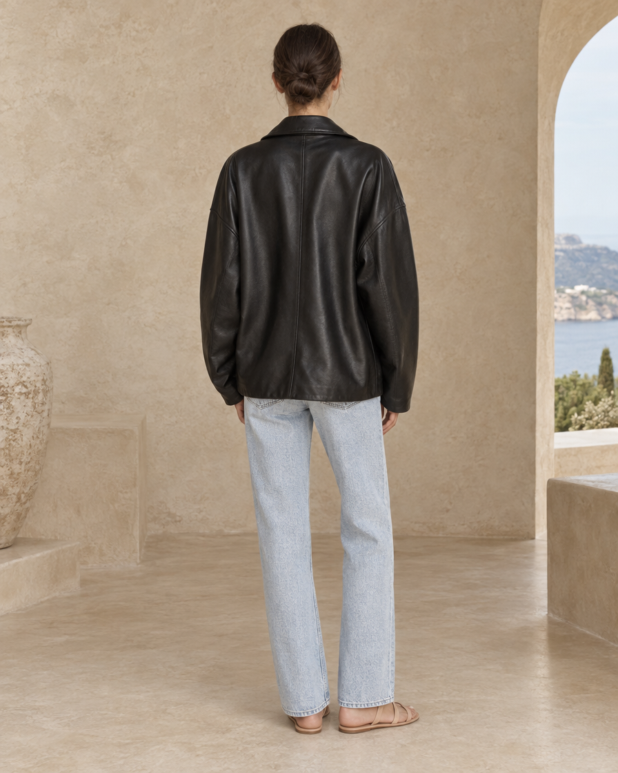 ONORA Foscarina Oversized Soft Leather Jacket — full length back