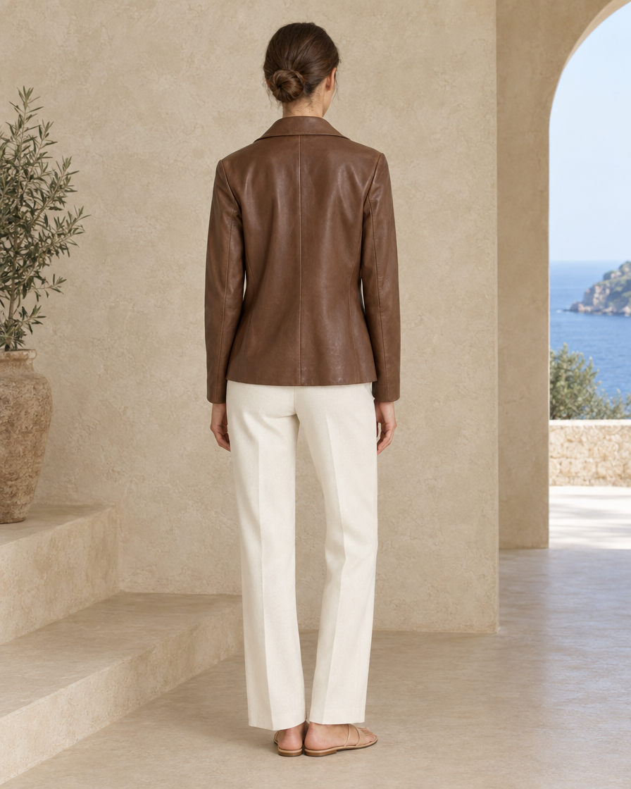 Soft Leather Jacket with Notched Lapel — full length back
