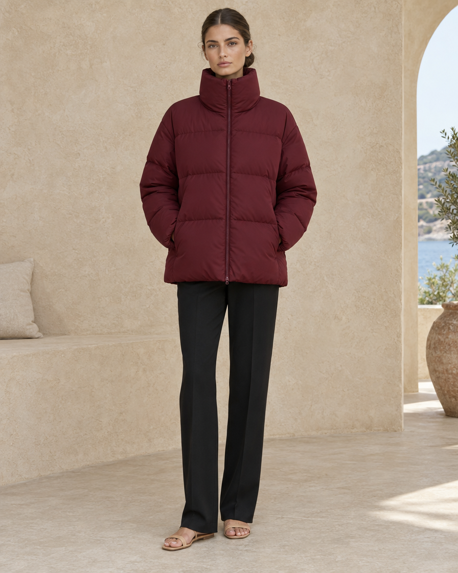 ONORA Eithne Oversized Quilted High-Neck Puffer Jacket — Wine Red