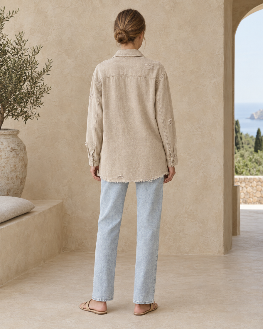 ONORA Casual Ripped Shirt Jacket — full length back