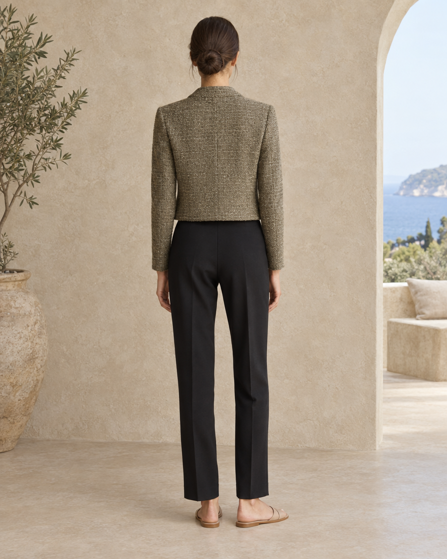 ONORA Tweed Long Sleeve Zip Jacket — full length back