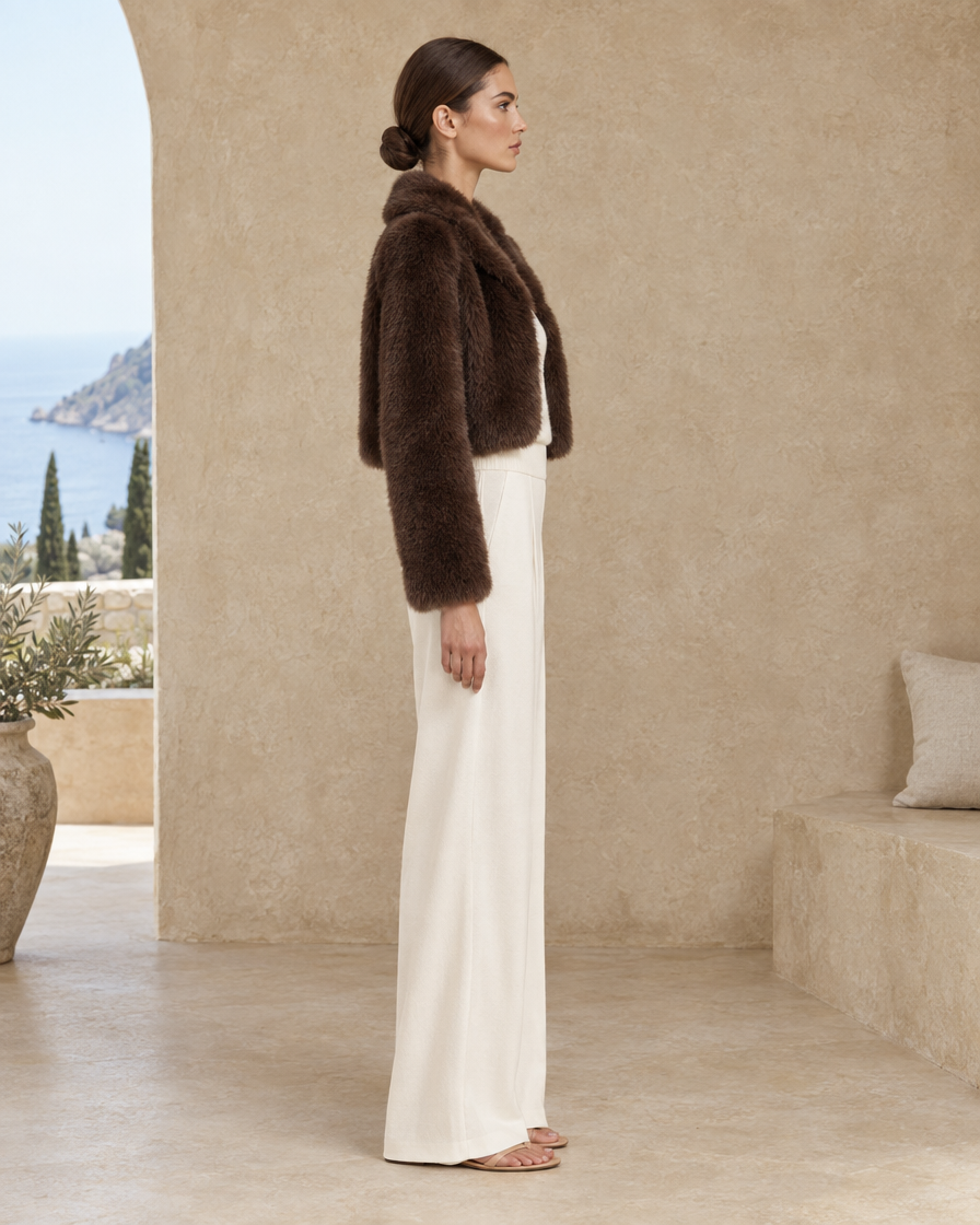 ONORA Cropped Faux Fur Jacket — side profile