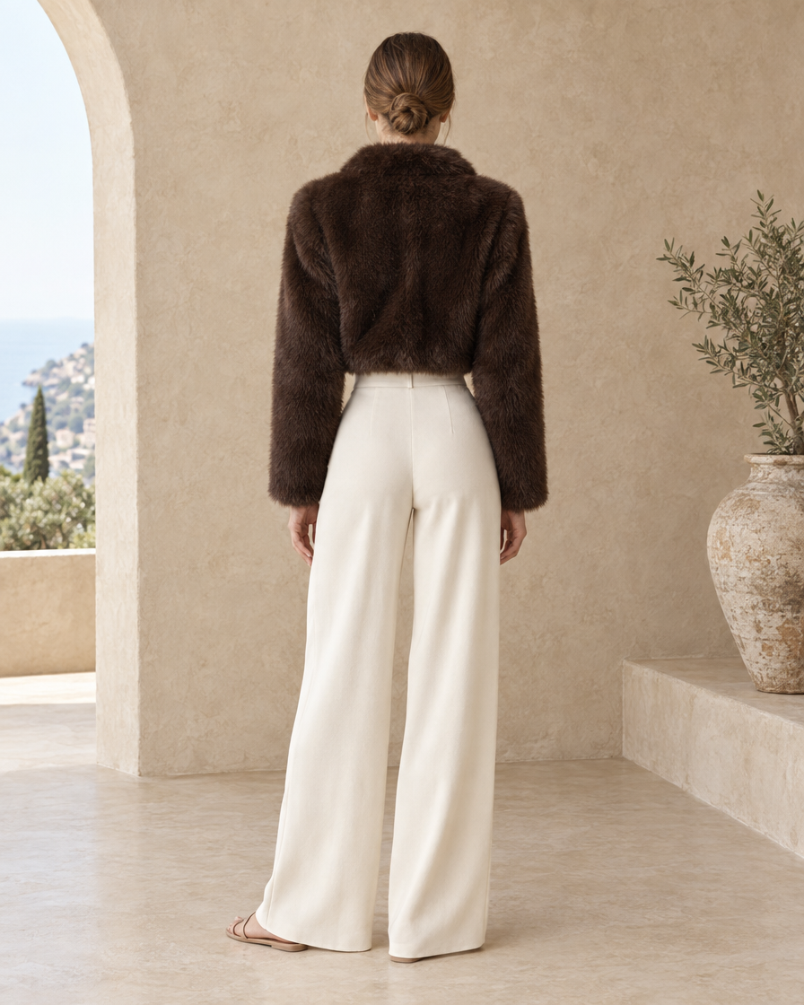 ONORA Cropped Faux Fur Jacket — full length back