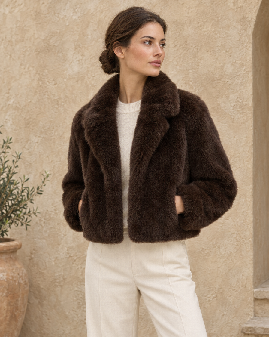 ONORA Cropped Faux Fur Jacket — three-quarter view