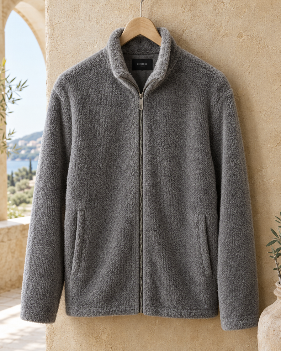 ONORA Halstead Faux-Mink Knit Stand-Collar Jacket — knit and collar detail