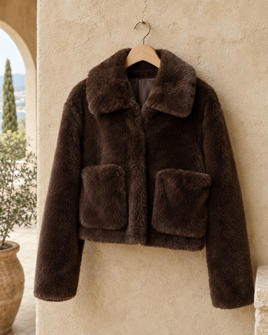 ONORA Cropped Faux Fur Jacket — plush texture detail