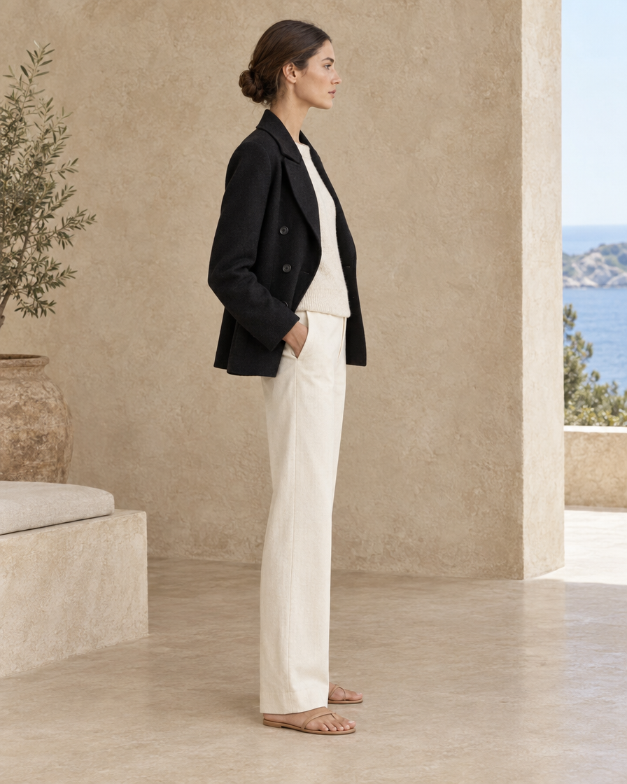 ONORA Merrow Double-Breasted Wool-Blend Jacket — side profile