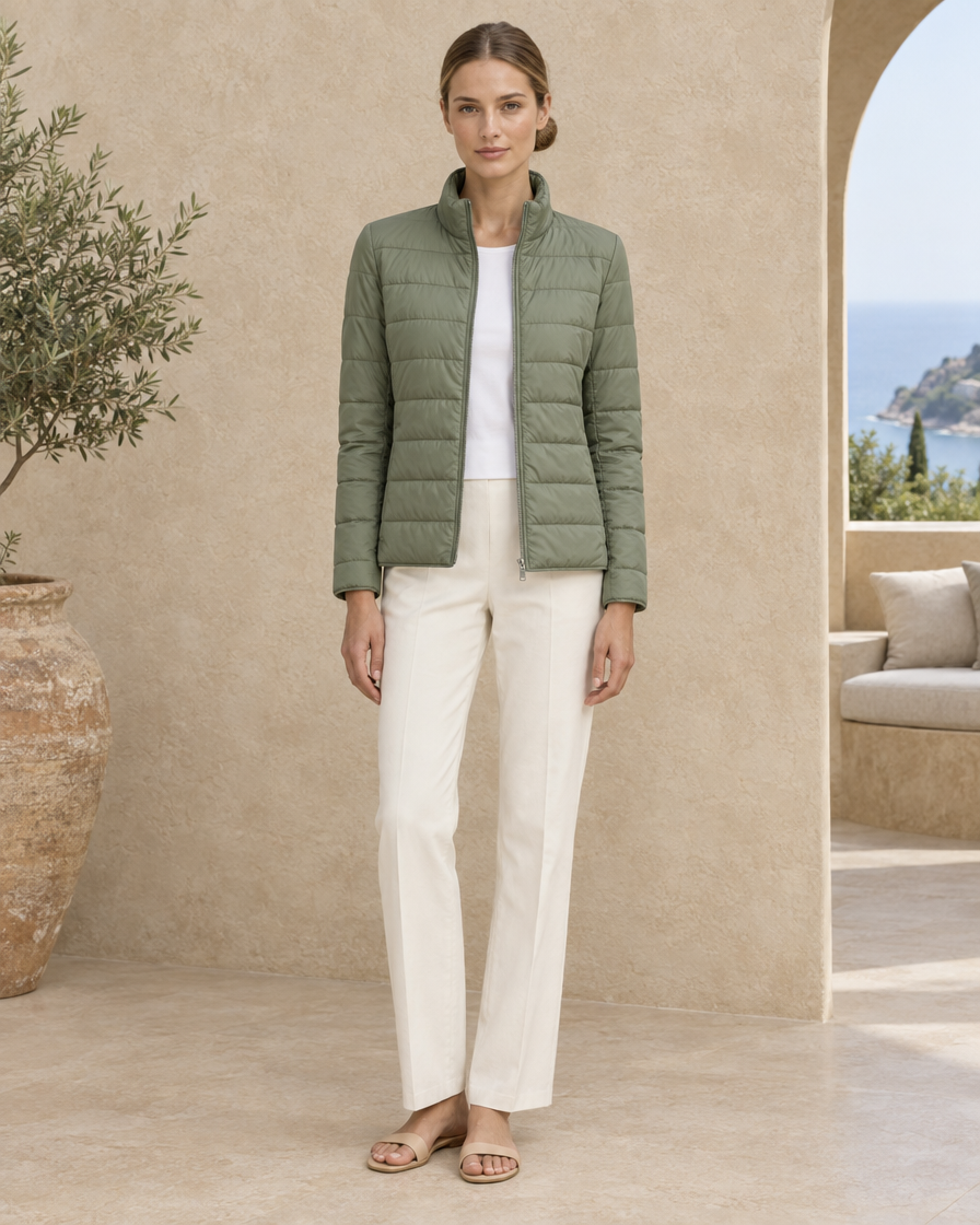 ONORA Ojai Quilted Stand Collar Jacket — Green