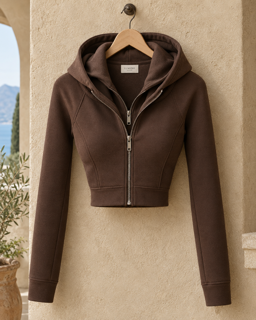 ONORA Dawn Double-Layer Hooded Jacket — hood and zip detail