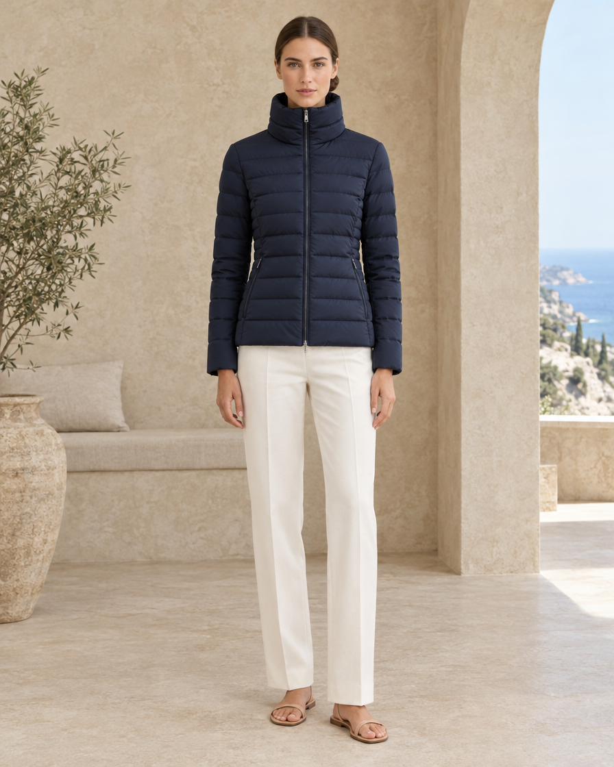 ONORA Ebru Tailored Quilted Funnel-Neck Puffer Jacket — Navy