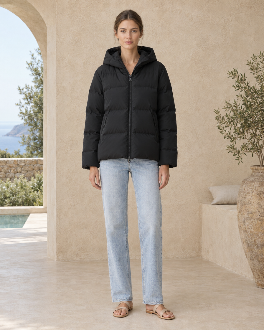 ONORA Kirkby Loose Hooded Down Jacket — Black