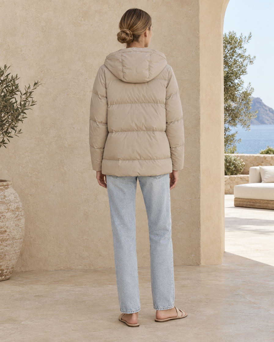 ONORA Kirkby Loose Hooded Down Jacket — full length back