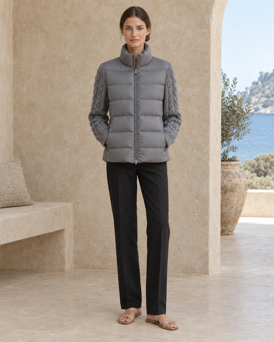 ONORA Kelso Cable-Knit Sleeve Down Parka — Grey
