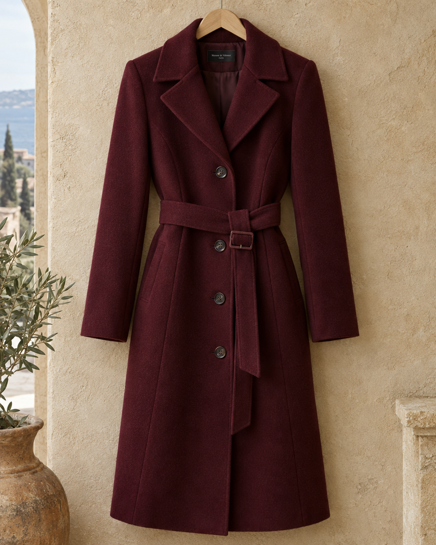 ONORA Elegant Fitted Belted Coat — belt and button detail