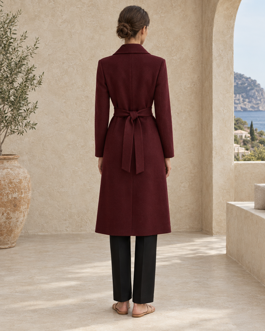 ONORA Elegant Fitted Belted Coat — full length back