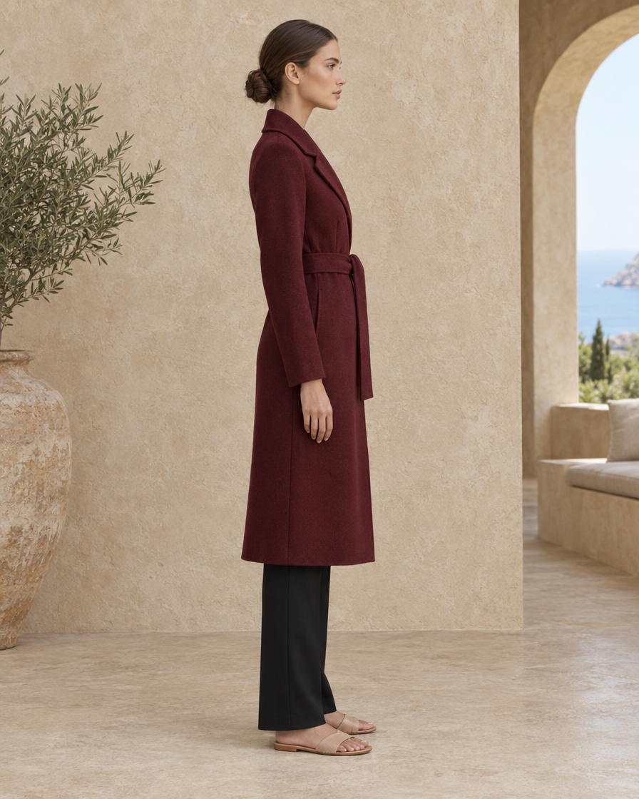 ONORA Elegant Fitted Belted Coat — side profile